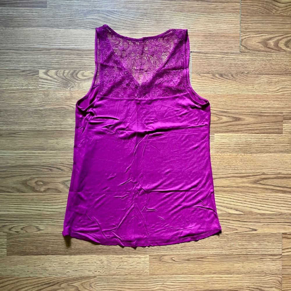 Women's Hot Pink Sleeveless Blouse Long Tank Top Lace Barbiecore Fuchsia 90s - Picture 5 of 9